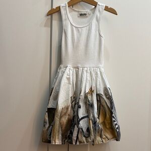 Molo Kids Dress with Horse Print in White and Brown